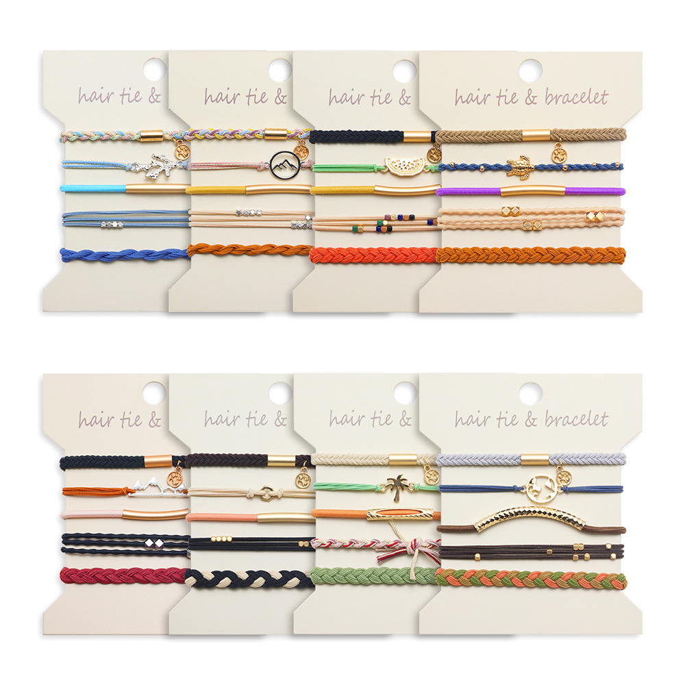 Paracord Bracelet - 5pcsMetallic Bohemian style women's hairbands, bracelets,