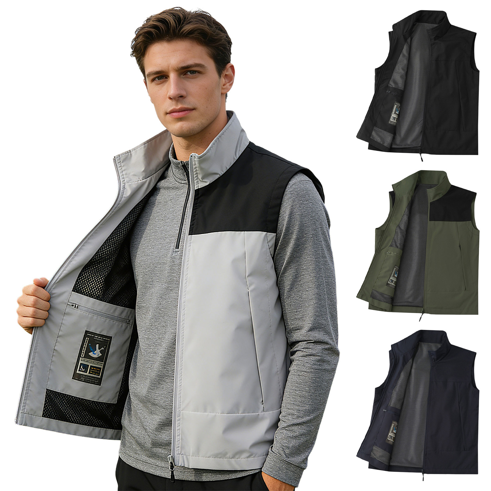 Outdoor Camping Jacket - #M-5XL Men Golf Vest Stand Collar